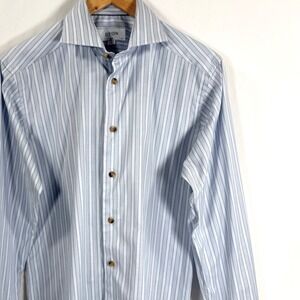 Eton Slim Fit Dress Shirt Grey White Stripe Pattern Poplin Cotton Mens 15 1/2 39